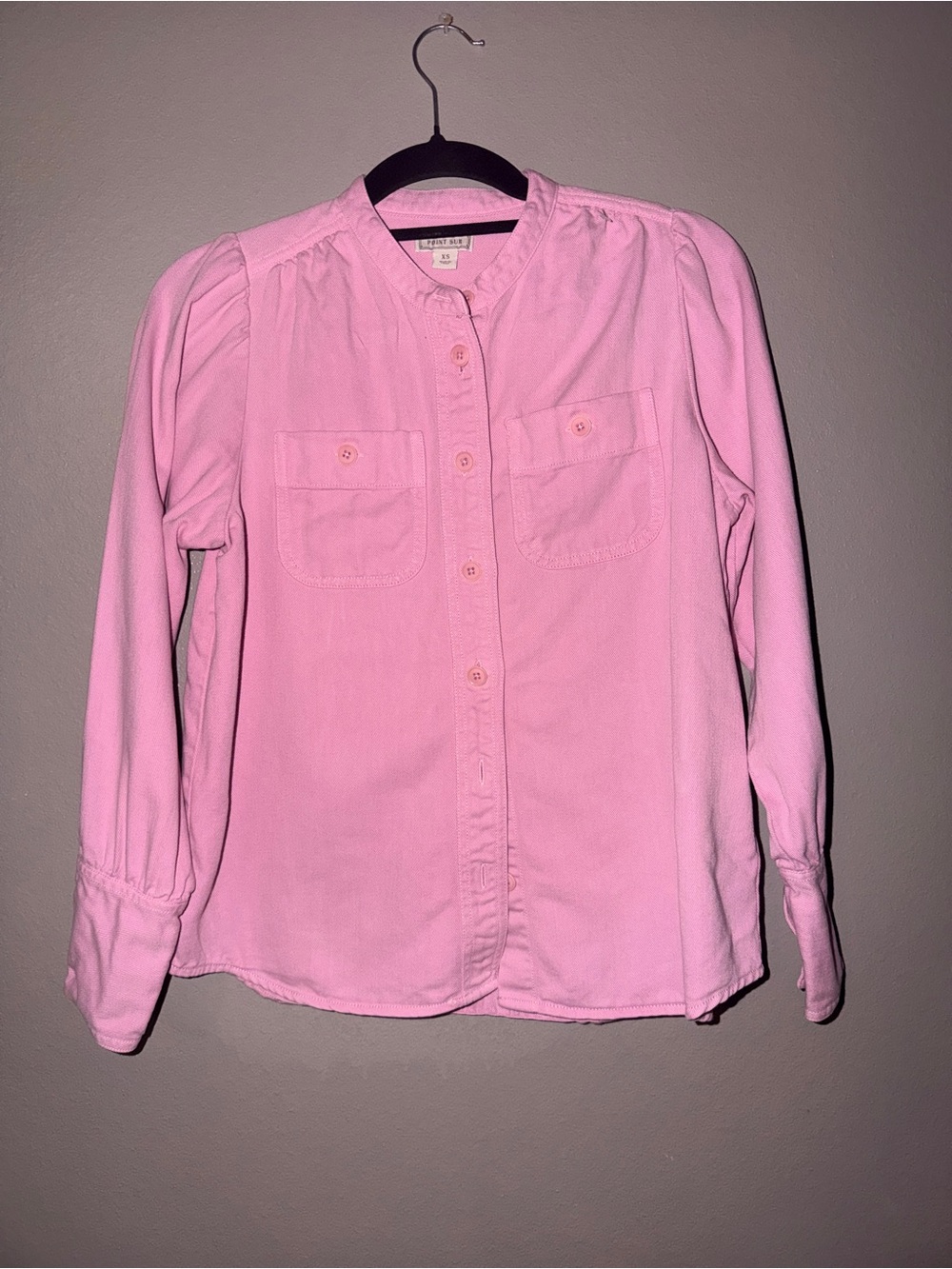 Point Sur Pink Utility Button Front Shirt XS Madewell Puff Sleeve Top